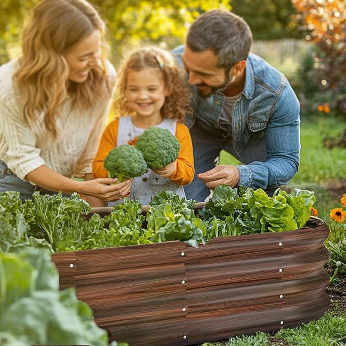 5x3x1ft Oval Galvanized Raised Garden Bed Outdoor 9-in-1 Large Metal Modular Planter Box Raised Beds for GardeningVegetablesFruitsFlowers &amp Herbs (Brown)