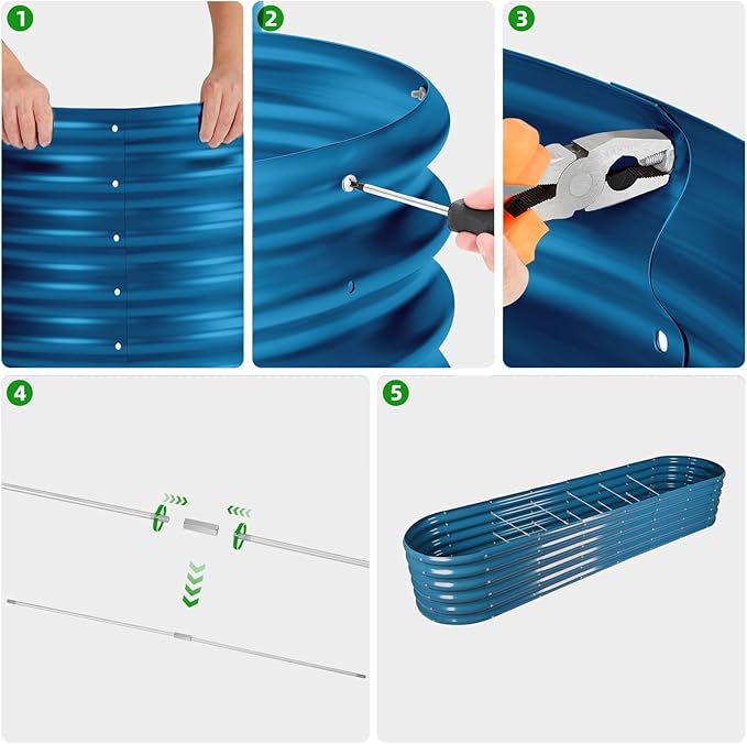 Land Guard 8×2×1.5ft Galvanized Raised Garden Bed Kit Raised Garden Boxes Outdoor Oval Metal Raised Garden Beds for Vegetables Blue