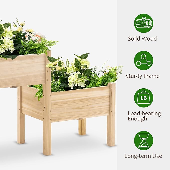 MCombo Raised Garden Bed 3 Tier Outdoor Wood Elevated Planter Box Kit Raised Garden Boxes for Vegetables Herb and Flowers 72 x 17.7 x 31.5 Inches 0908 (Natural)