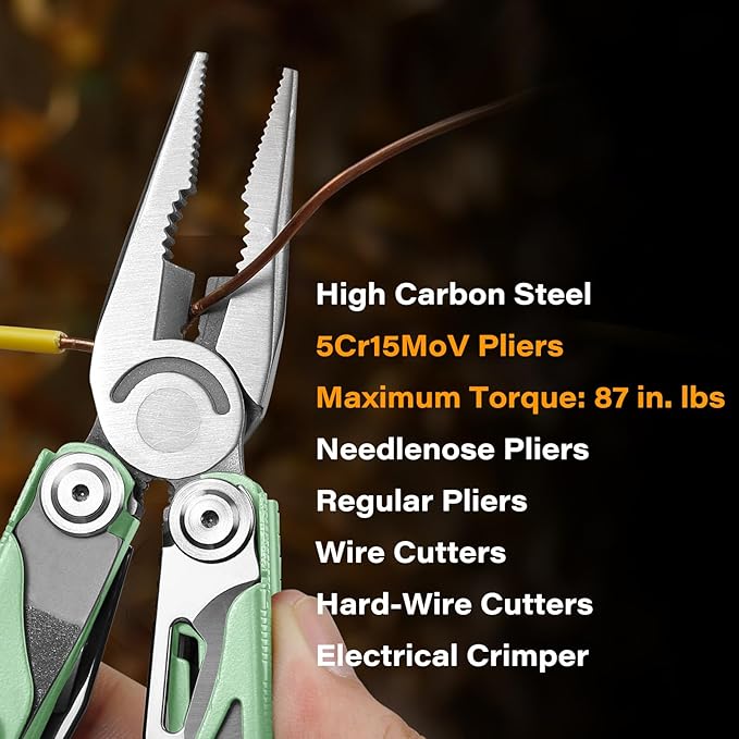 Multitool 21-in-1 Multi Tool Pliers with Safety Locking and Spring-Action Scissors Heavy-duty Stainless Steel Multi-tool Set with Nylon Sheath for Work Home Garden DIY &amp Auto Mint Green