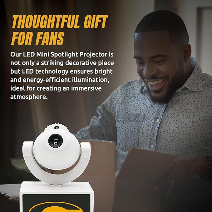 Sporticulture NCAA American Football Grambling - Adjustable Led Mini Spotlight Projector with 6 Team Logo Designs - Portable &amp Rechargeable Spotlight - Battery-Operated - 4.375” x 3.125”