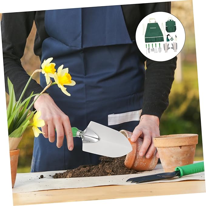 POPETPOP 11pcs Stainless Steel Planting Tool Set Garden Shovel Hand Gardening Gadgets Gardening Tool Belt Pockets