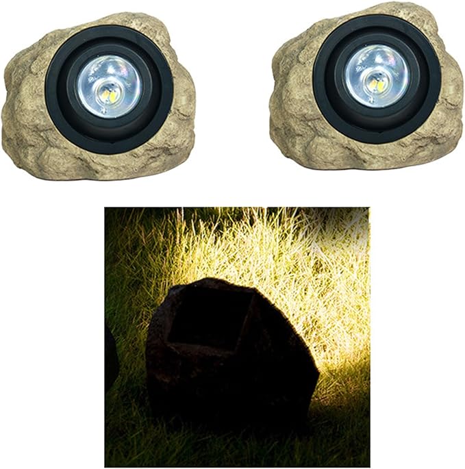 Solar Garden Rock Lights Outdoor - 2 Pack IP65 LED Waterproof Solar Spotlight Solar Powered Landscape Lights Decorative Garden Stone Lights for Pathway Walkway Yard PatioNatural