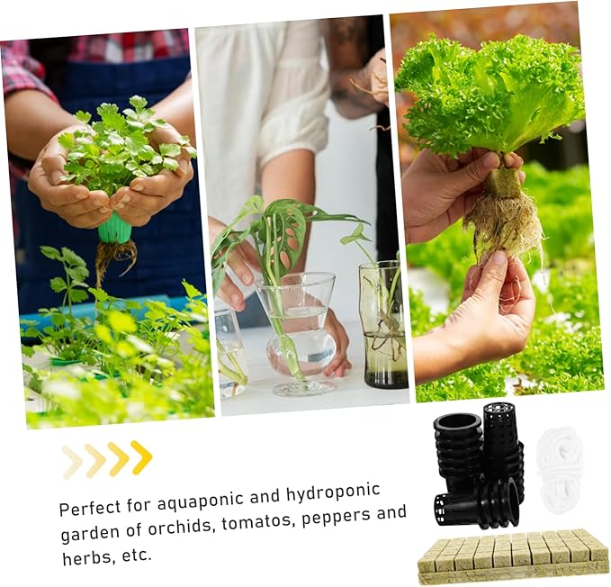 Happyyami 1set Hydroponics Growing System Kit Self-Watering Planter Baskets Cubes and Rope for Soilless Cultivation of Flowers and Vegetables