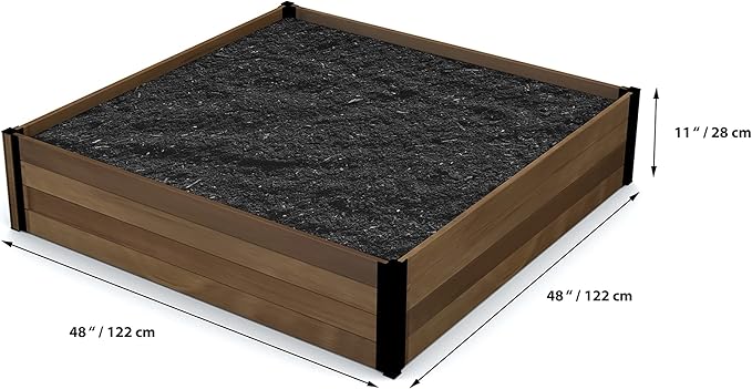 Vita Mezza 4 Foot x 4 Foot x 11 inch Cedar Wood Modular Garden Bed with Black Aluminum Posts FSC Woodgrain Golden Brown Pre-Stained VT17703