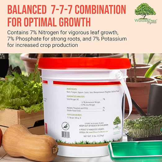 Eden Vegetables &amp Leafy Greens Organic Enriched Fertilizer - Neem Plant Food 7-7-7 Enriched Formula for Perfect Nitrogen Phosphorous &amp Potassium Balance (5 lbs)