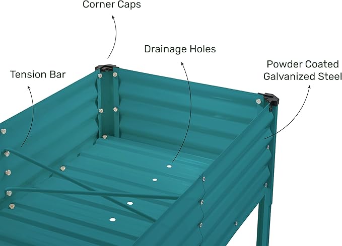 Galvanized Raised Garden Beds Outdoor with Legs // 48×24×31in Elevated Planter Box for Vegetables Flowers (Turquoise) // Large Metal Garden Bed for Backyard Patio Gardening