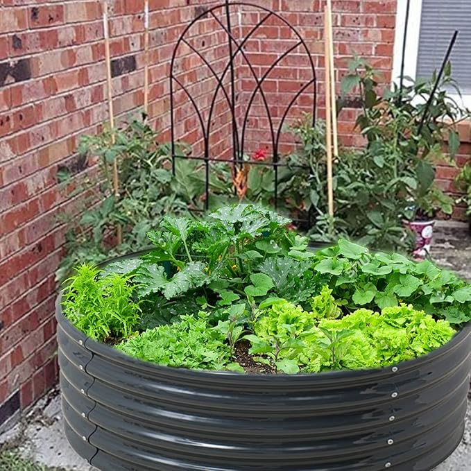 FORTUNO 17 Tall 3 FT Round Galvanized Raised Garden Bed Box Metal Outdoor High Flower Bed Steel Patio Ground Planter for Planting Vegetables and Herb Dark Grey
