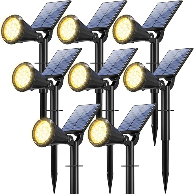 Warm White36LEDSolar Spot Lights Outdoor 36 LEDs 1000LM Adjustable Solar Lights Outdoor Waterproof 2-in-1 Solar Powered Spotlights Landscape Lighting for Garden Yard Pathway- 8 Pack