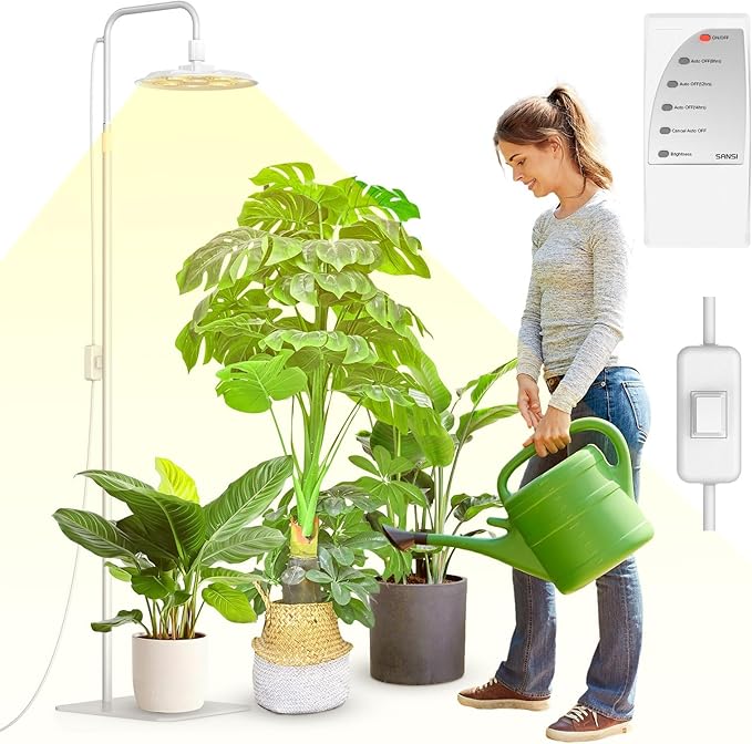 SANSI Grow Lights for Indoor Plants 100W Full Spectrum Tall Plant Lights for Indoor Growing 47-70 Standing Grow Light with Remote Control 5 Level Dimmable 10200LM 8/12/14H Auto On/Off Timer