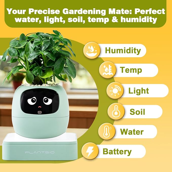 Smart Planter with App Control Self-Watering AI Plant Pot with LCD Display Interactive Desk Plant Companion for 100+ Plants Smart Indoor Planter with Pomodoro Timer80ml ReservoirCalendar-Green