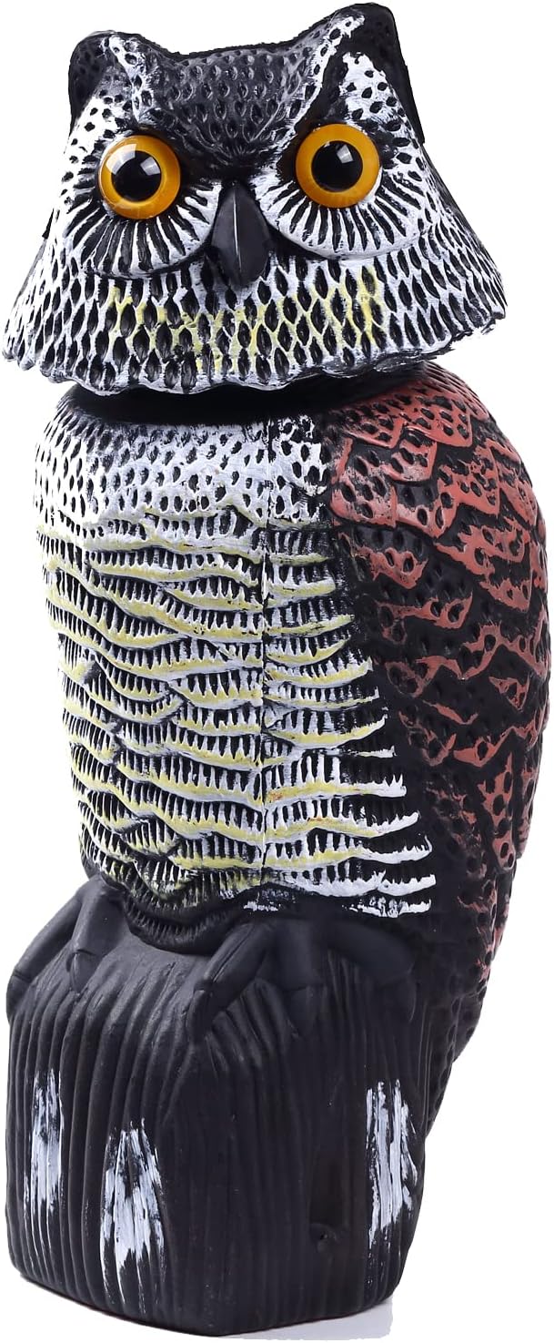 Hedoc Fake Owl Decoys to Scare Birds Away Rotating Head Sculptures Nature Enemy Scarecrow Plastic Statues Pest Repellent Bird Control and Pigeon Deterrent Outdoor Yard Garden Protectors