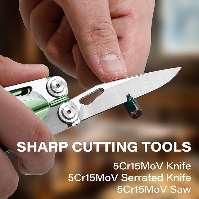 Multitool 21-in-1 Multi Tool Pliers with Safety Locking and Spring-Action Scissors Heavy-duty Stainless Steel Multi-tool Set with Nylon Sheath for Work Home Garden DIY &amp Auto Mint Green
