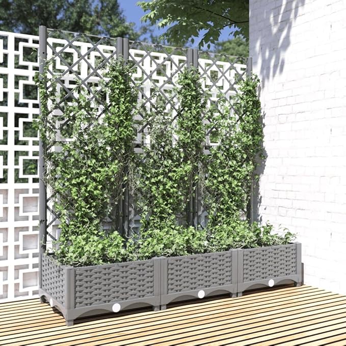 Light Grey Garden Planter with Trellis 47.2 x 15.7 x 47.8 in Large Outdoor Rectangular Raised Planter Box for Balcony Patio Growing Tomatoes Roses
