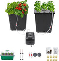 DWC 2 Hydroponic Buckets Kit for Plants Hydroponics Growing System for Herbs/Tomato/Vegetables DWC System with Air Pump &amp Germination Tray (Complete Indoor Hydroponic Gardening Supplies) (Black)