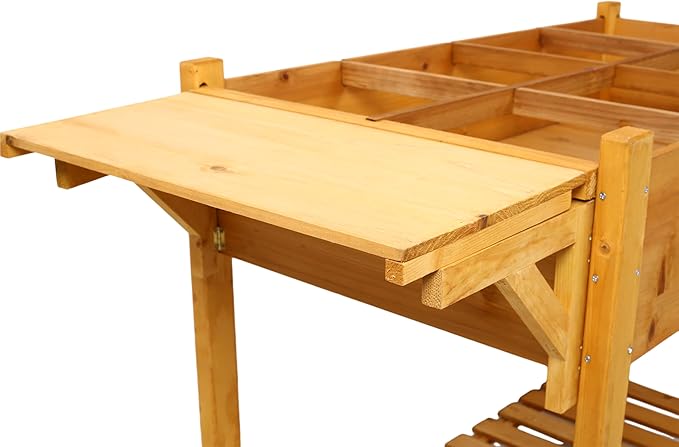 8 Pockets Horticulture Raised Garden Bed Elevated Wood Planter Box Stand Herb Garden Bed with Foldable Side Table and Storage Shelf Raised Bed for Herb Vegetables Flowers (8 Pockets+Side Table)