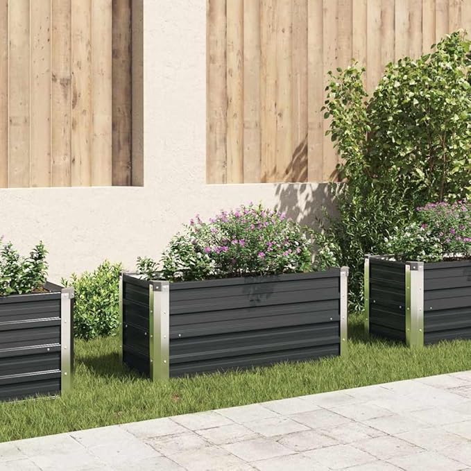 Galvanized Steel Raised Garden Bed 39.4x39.4x17.7 Anthracite Planter for Vegetables Herbs Flowers – Durable Easy Assembly