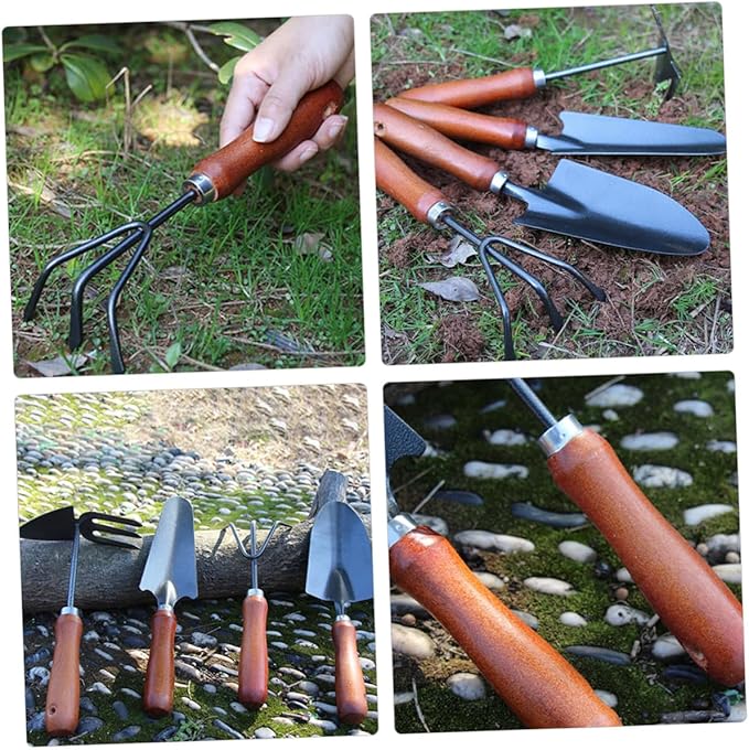 4pcs Mini Garden Tool Set with Small Garden Shovel Narrow Spade Dual-use Hoe and Rake and Soil Scoop – Handheld Gardening Tools for Planting Weeding and Soil Cultivation