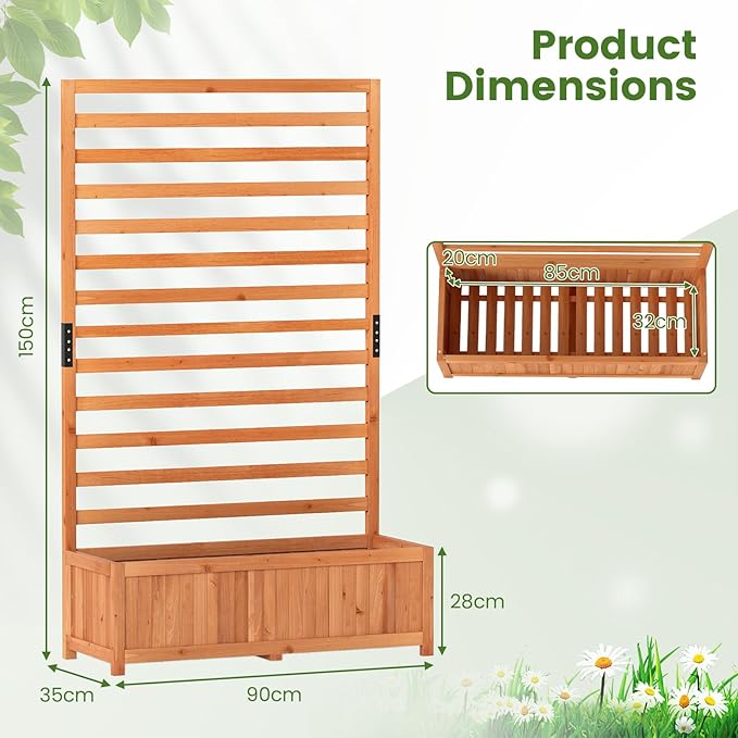 IRONMAX Raised Garden Bed with Trellis Wood Planter Box with Liner Drainage Gaps for Climbing Plants Vines Flowers Vegetables Outdoor Privacy Screen Planter for Patio Porch Backyard