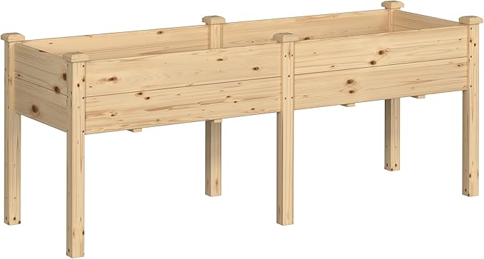 BlueWish 72''L x 23''W x 30''H Outdoor Cedar Garden Bed Raised Garden Bed with 8 Drainage Holes &amp 6 Legs Elevated Planter Boxes for Gardening Vegetable Flower 661lbs Capacity Natural