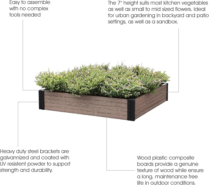Everbloom Essential Raised Garden Bed 36x38x7Composite Wood Plastic Planter Box Outdoor Easy Assembly Brown Rectangle Planter for Vegetables Flowers HerbsBackyard/Patio/Gardener