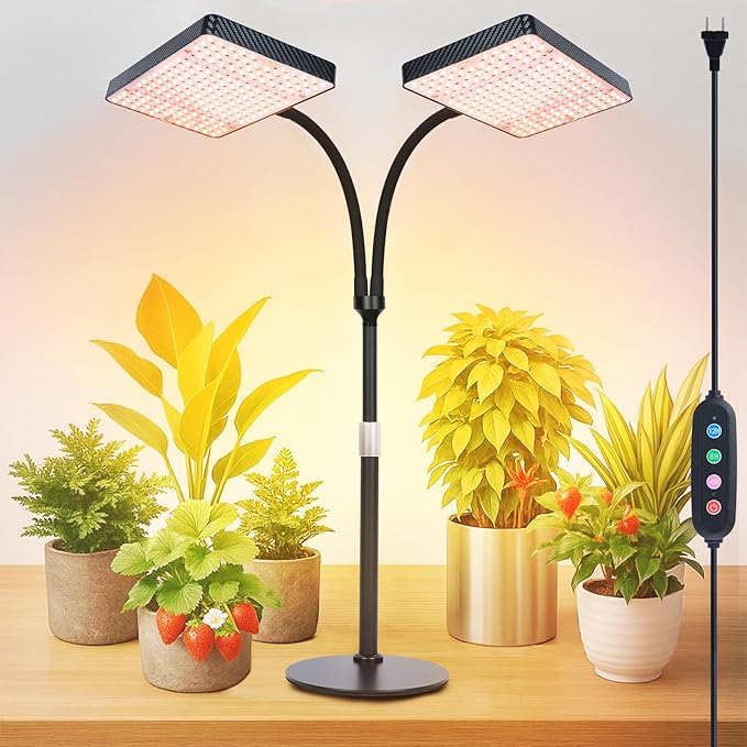 2026 2Head Tabletop Grow Lights for Indoor Plants Seed Starting Bonsai 50 Watt Power Draw Big Coverage and Bright Enough Like A Small Sun for Your Jungle 16-24 Height Adjustable