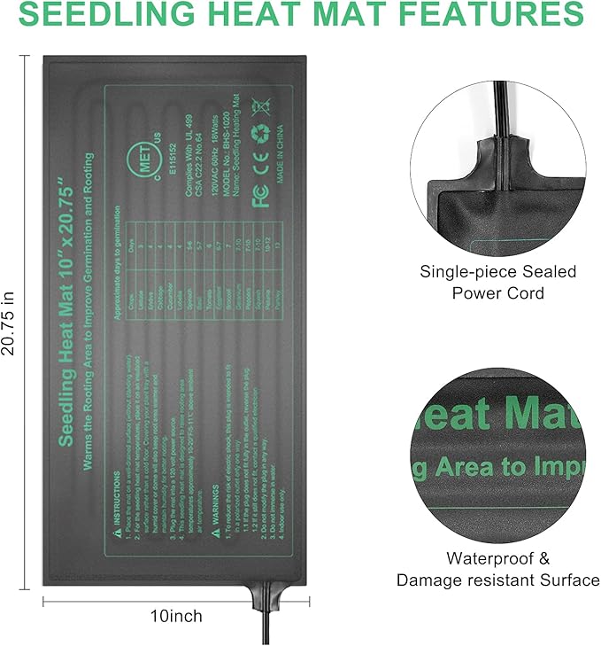 Seedling Heat Mat 4 Pack MET Certified Heating Mat for Plants Grow Seed Starting Greenhouse Waterproof Durable Germination Warm Hydroponic Heating Pad