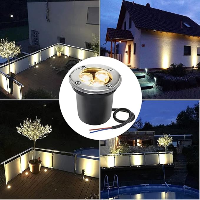 LED Spotlight LED Buried Lights3W Outdoor Recessed Round Landscape Lamp 12V/24V Ground Lights for DrivewayStepGardenPathwayPatio3 PackCool White Light12VNatural Light-24V