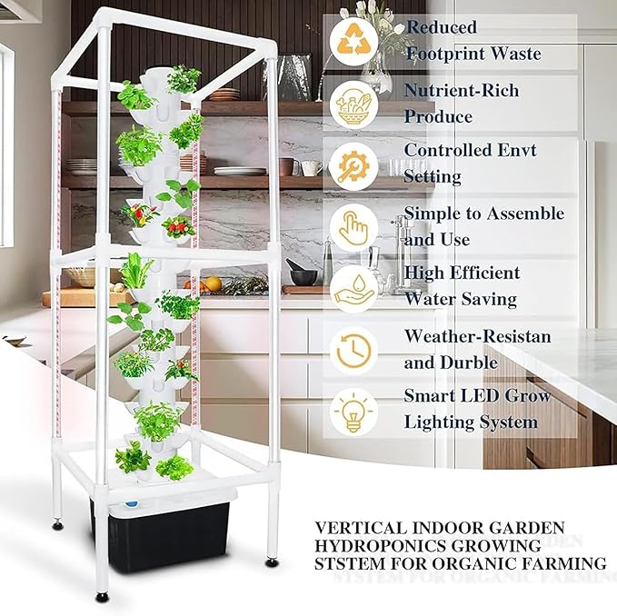 Hydroponic Tower Growing sytem 15 Layer 45 Holes Indoor hydroponic Grow with Led Grow Llight Vertical Grow Tower Sites with Pump and Movable