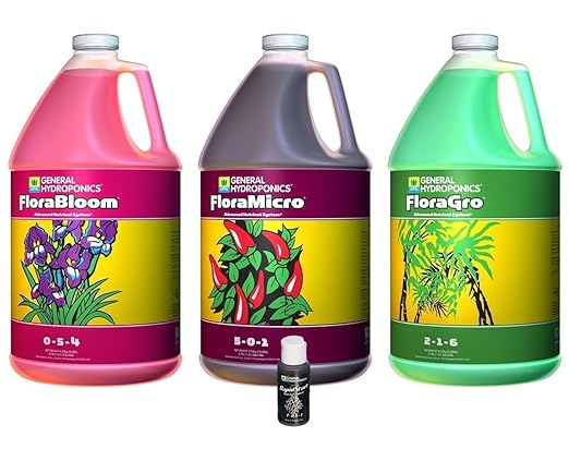 General Hydroponics FloraGro FloraBloom FloraMicro Combo Fertilizer set + 1oz Rapidstart (Gallons)