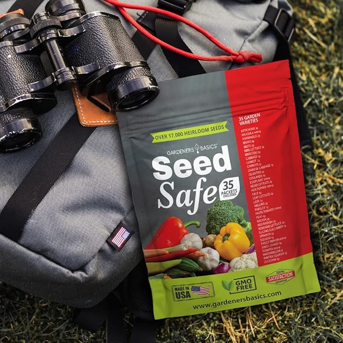Gardeners Basics Seed Safe Kit - 35 Easy to Grow Heirloom Vegetable Seeds for Beginners - Non GMO Garden Starter Set with 17000+ Seeds - Gardening Gift for Families