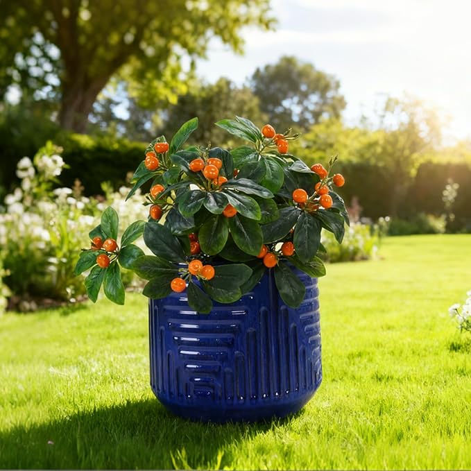 16 Dia Round for Indoor Plants Large Outdoor with Drainage Holes Ceramic Plant Pots Indoor Outdoor for Home Garden Patio Dark Blue