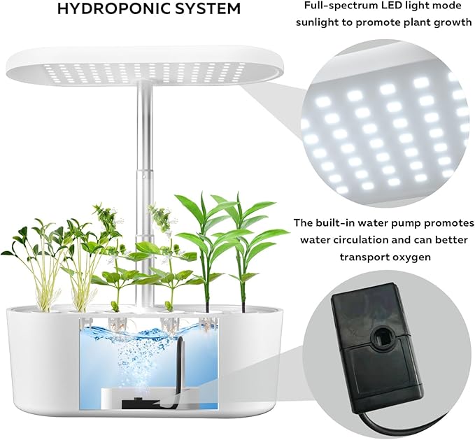 Hydroponics Growing SystemIndoor Garden Hydroponics Growing System10 Pods Smart Herb Garden Kit Indoorwith LED Grow LightPlants Germination Kit(No Seeds) with Pump System White
