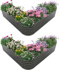 A ANLEOLIFE 2 Set Heart-Shaped Galvanized Raised Garden Beds Outdoor81x81x18in Large Metal Planter Box for Planting Vegetables Flowers Herb Anti-Rust &amp Easy-Setup Quartz Grey