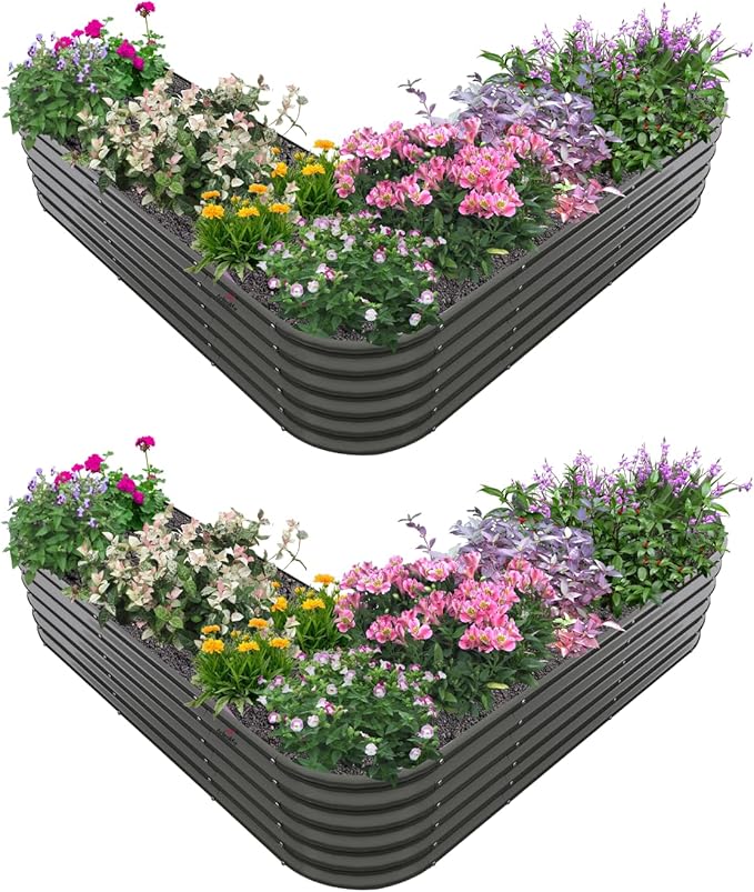 A ANLEOLIFE 2 Set Heart-Shaped Galvanized Raised Garden Beds Outdoor81x81x18in Large Metal Planter Box for Planting Vegetables Flowers Herb Anti-Rust &amp Easy-Setup Quartz Grey