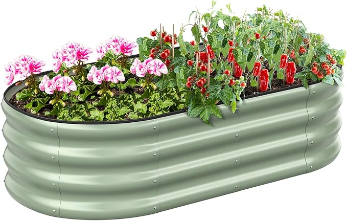 GreatBuddy Galvanized Raised Garden Bed 4×2×1 ft Outdoor Easy Assembly Planter Raised Beds Garden Boxes for Vegetables Fruits Flower Herb Anti-Rust&amp Weather-Resistant Oval Green