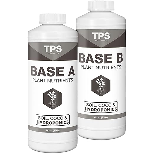 TPS NUTRIENTS Base A+B Two Part Set Complete Plant Growing Nutrient Formula for All Plants for Both Soil and Hydro Quart Set (2 x 32 oz)