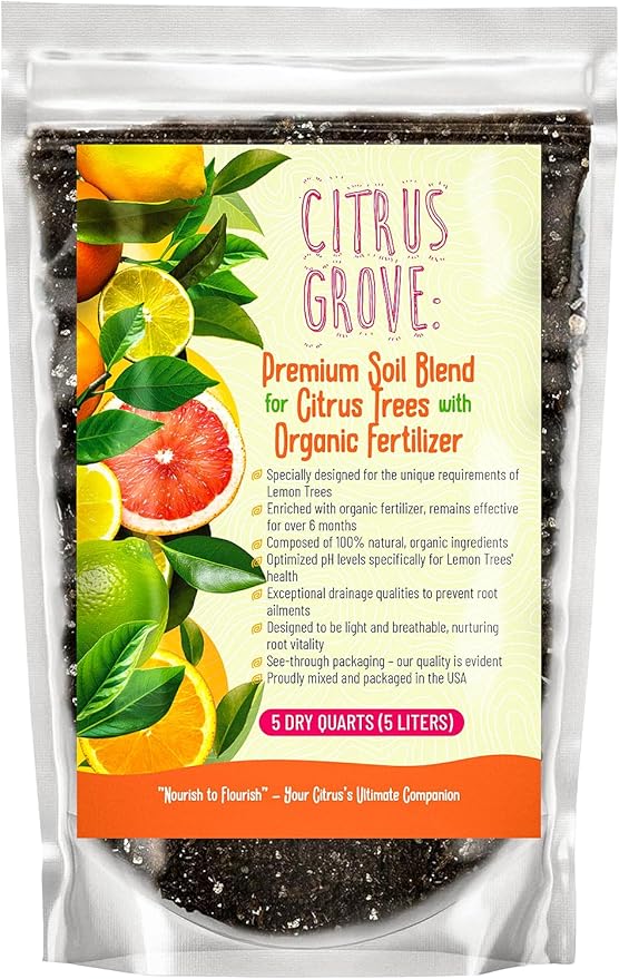 Premium Organic Citrus Potting Soil for Indoor/Outdoor Plants - Perfect for Oranges Lemons Limes &amp Grapefruits Trees - Hand Blended for Optimal Growth (4 QUARTS)