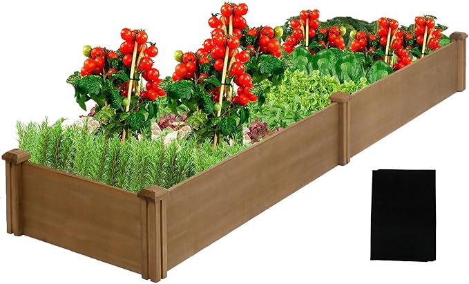PetsCosset 8x2Ft Raised Garden Bed – Planter Box for Outdoor Plants Fir Wood Garden Beds for Vegetable Herb and Flower Cultivation – Easy Assemble