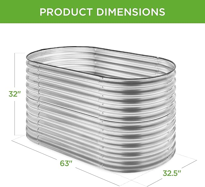 Best Choice Products 63in Oval Metal Raised Garden Bed Customizable Outdoor Deep Root Backyard Planter Stackable Design for Gardening Vegetables Flowers Herbs w/ 275 Gallon Capacity - Silver