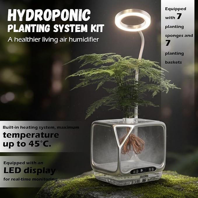 Misting Hydroponic Growing System Kit Smart Aeroponics Indoor Herb Gardening Planter Root ViewAir Humidifier&ampAuto Light-3 Mist ModesTemperature Control for Growing Vegetables/Flowers/Pods/Fruit