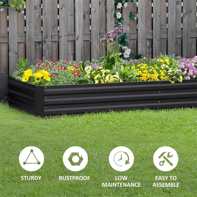 Large Galvanized Steel Raised Garden Bed Planter for Vegetables Herbs and Flowers – Easy to Assemble Weed Resistant Open Bottom Drainage