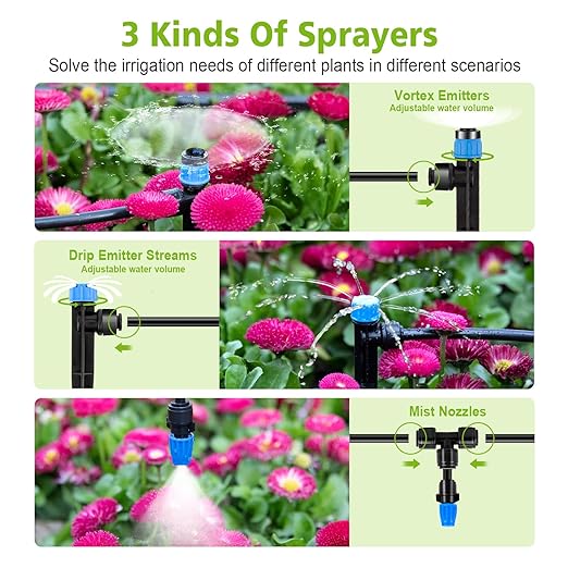230FT New Quick-Connect Drip Irrigation System Kit Automatic Garden Watering Misting System for Greenhouse Yard Lawn Plant with 1/2 inch Hose 1/4 inch Distribution Tubing and Accessories