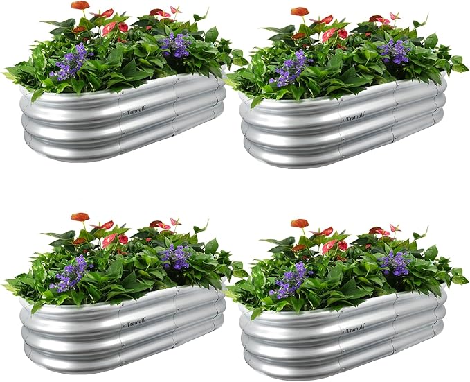 4x2x1 ft Galvanized Raised Garden Bed Outdoor 4-Pack 12 Tall Metal Planter Boxes for Planting Vegetables Flowers Herbs Tomato - Corrugated Rust-Resistant Elevated Garden Beds Kit Silver
