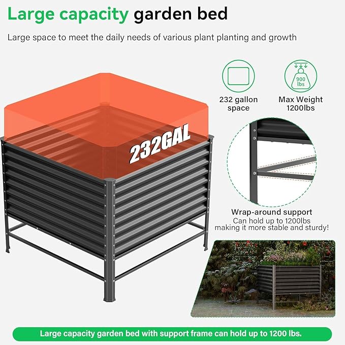 Galvanized Raised Garden Bed with Legs48×48×37in Large Metal Elevated Raised Planter Box Raised Garden Bed1200lb Capacity with Drainage Holes for Vegetables Lawn Green Flowers Fruits Terrace