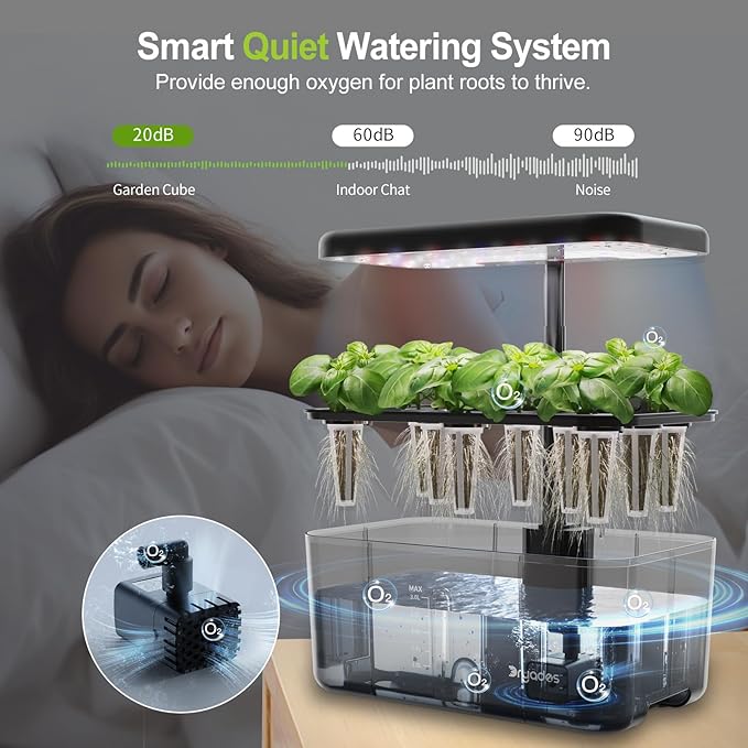 8-Pod Hydroponics Growing System Translucent Indoor Herb Garden with LED Grow Light Smart Quiet Pump Plant Germination Kit for Hydroponic Herbs Vegetables Lettuce Harvest on Countertop