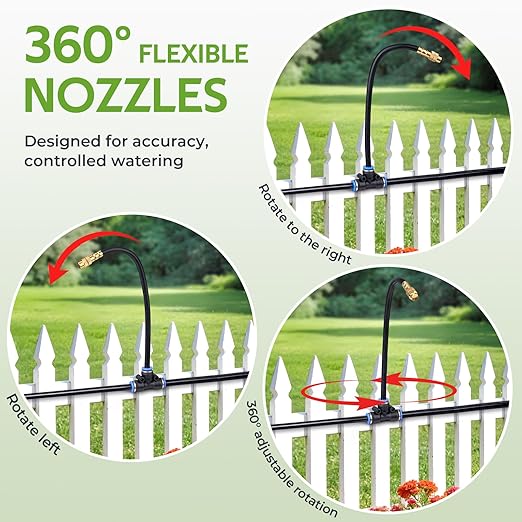 HIRALIY 360° Adjustable Drip Irrigation System 165FT 1/4 Tubing with Adjustable Copper Nozzles Automatic Atomizing Watering Kit for Garden Yard Lawn Greenhouse &amp Potted Plants
