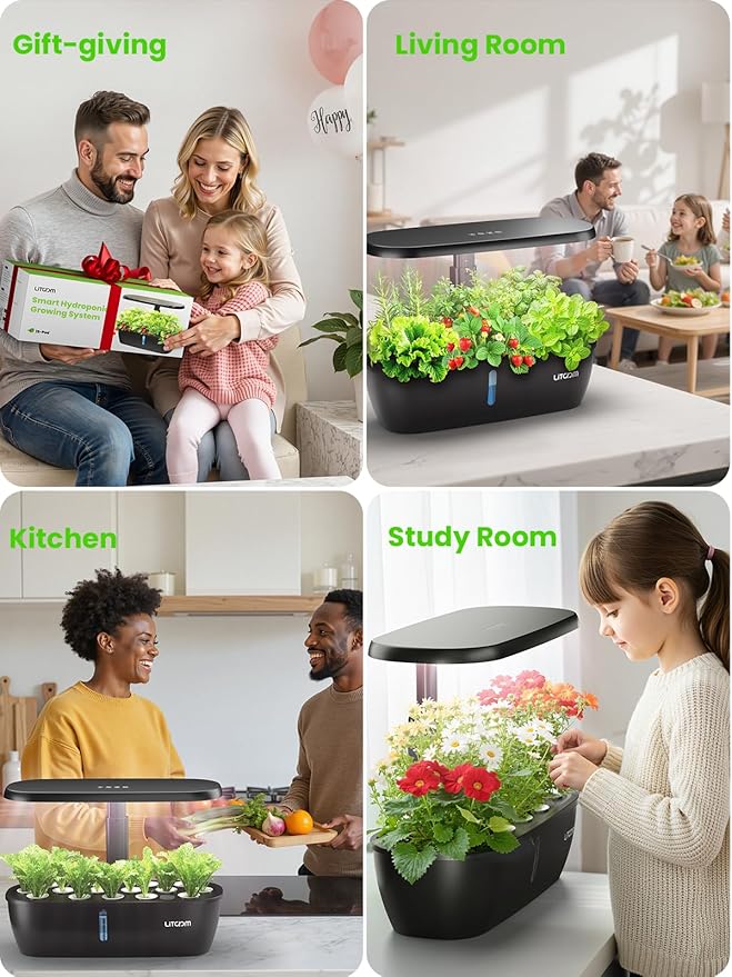 litokam Hydroponics Growing System Kit 15-Pod Indoor Herb Garden Planter with 24W Grow Light &amp APP Control Indoor Gardening System with 2 Grow Modes Quiet Pump &amp 24H Timer
