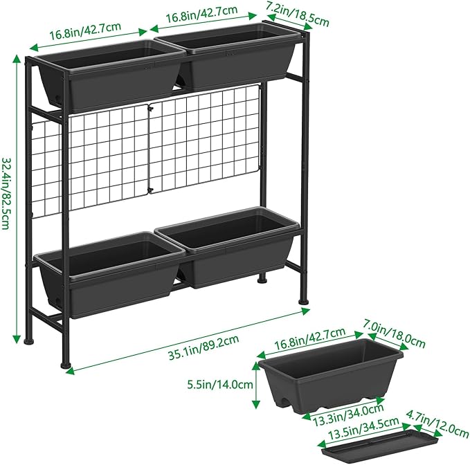 Raised Garden Beds with Legs Elevated Garden Planter Boxes with Trellis Raised Flower Boxes Patio Balcony Herb Garden Planter Beds Outdoor for Flowers Vegetables Gray