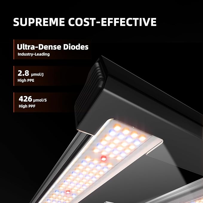 Spider Farmer G1500 Cost-Effective LED Grow Lights 150W Smart App Control 2x2ft Coverage Full Spectrum Digital Screen Dimmable Bar Style Growing Lamp for Indoor Plants
